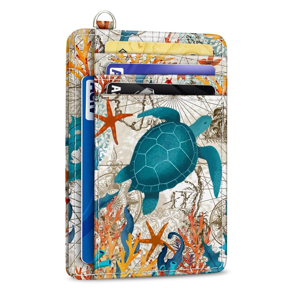 3284 Credit Card Holder Slim Wallet, Sea Turtle RFID Wallet Front Pocket